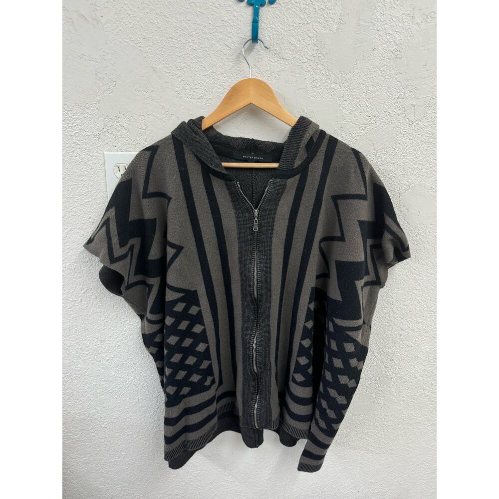 Walter Baker Oversize Short Sleeve Geometric Print Hooded Sweater